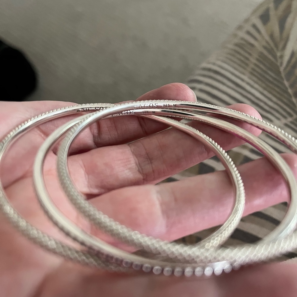 LAGOS Caviar Sterling Silver Three Bangle Set - Picture 3 of 16
